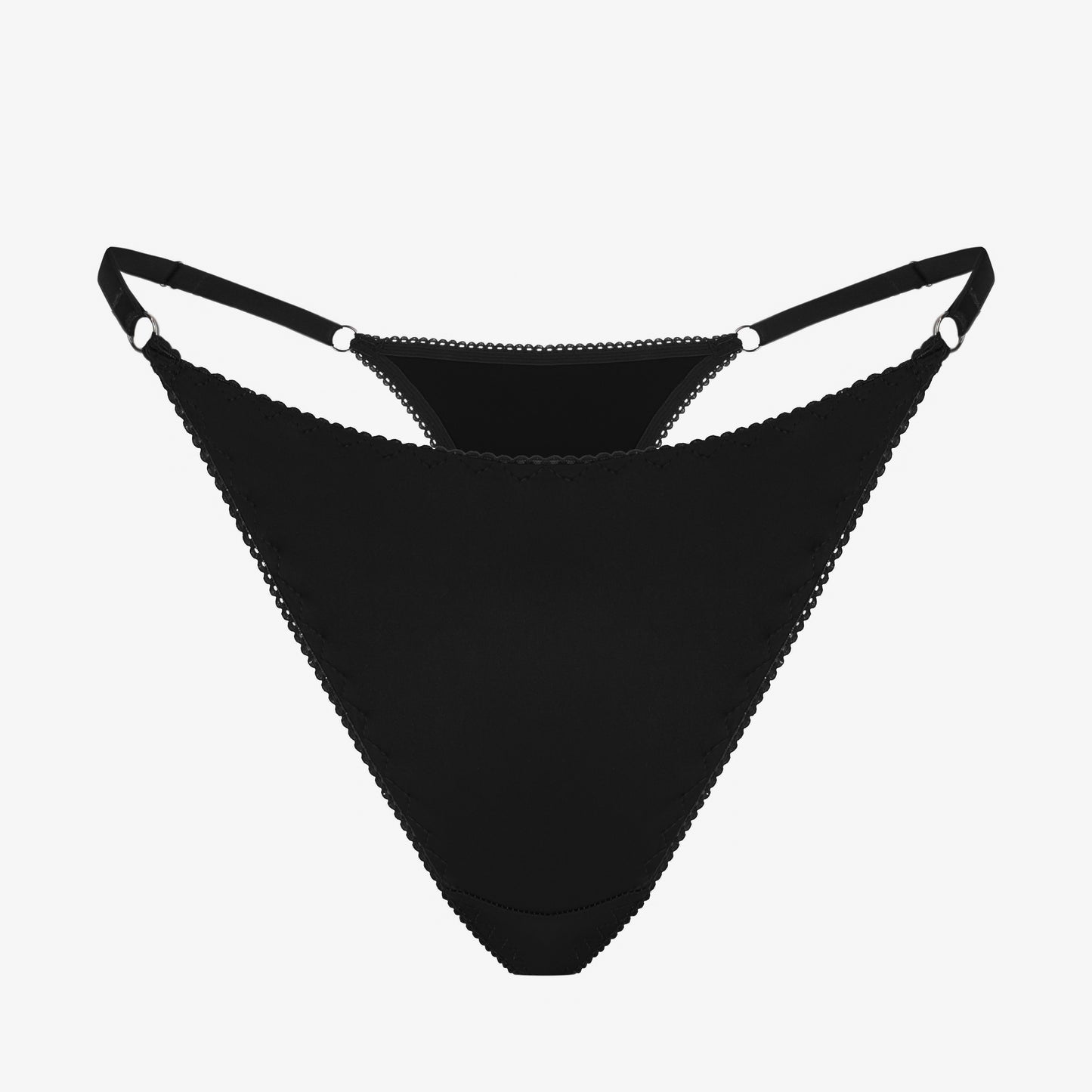 Black satin g-strings by Boga Lingerie - front view