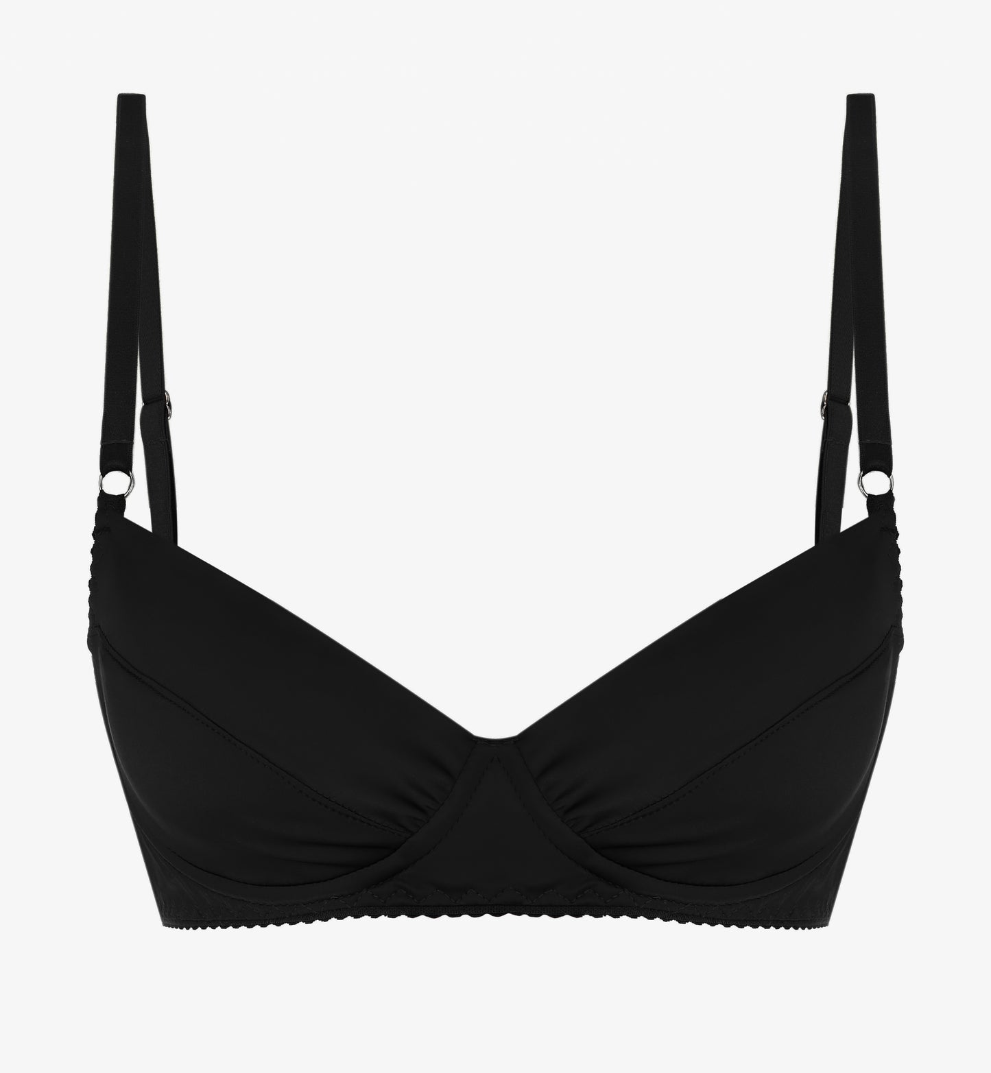 Black satin bra by Boga Lingerie - front view