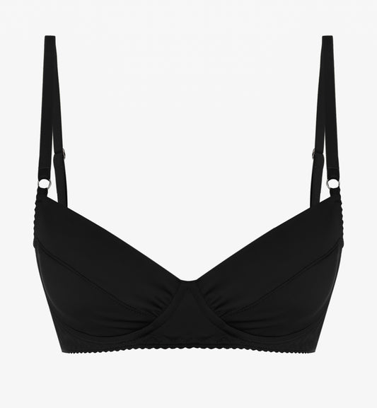 Black satin bra by Boga Lingerie - front view