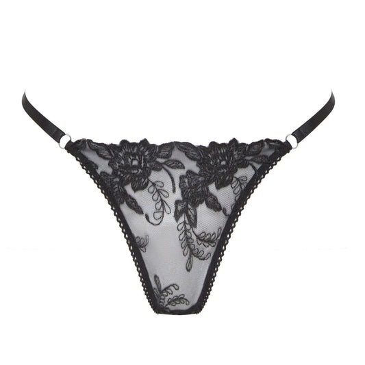 Black lace g-strings by Boga Lingerie - front view