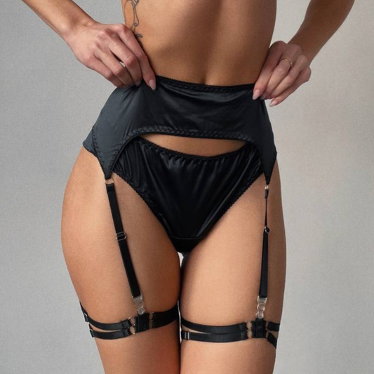 Close-up of the Satin Briefs in Black showing the smooth satin fabric